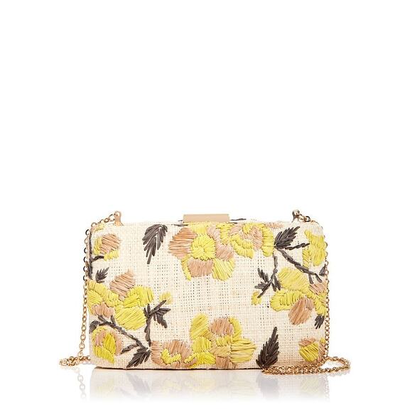 KAYU Nara Embroidered Straw Clutch Bag Chain Strap - Picture 1 of 3